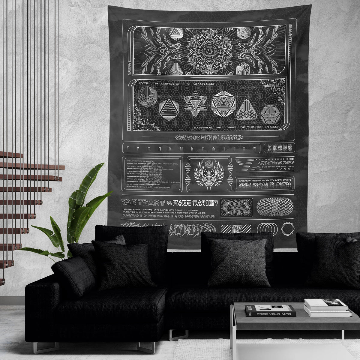TRANSMUTATION V2 BW • YANTRART x RAGE NATION • Wall Tapestry Tapestry 