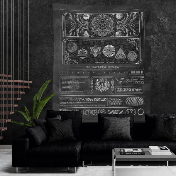 TRANSMUTATION V2 BW • YANTRART x RAGE NATION • Wall Tapestry Tapestry 
