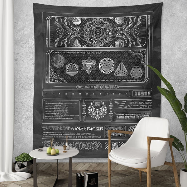 TRANSMUTATION V2 BW • YANTRART x RAGE NATION • Wall Tapestry Tapestry 