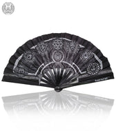 HARMONY HEALS • SILVER • Double-sided XL Bamboo Folding Fan w/ Carrier Bag Fan 