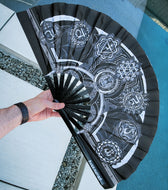 COMING SOON • HARMONY HEALS • SILVER • Double-sided XL Bamboo Folding Fan Fan 
