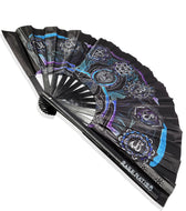 HARMONY HEALS • PURPLE/BLUE • Double-sided XL Bamboo Folding w/ Carrier Bag Fan Fan 