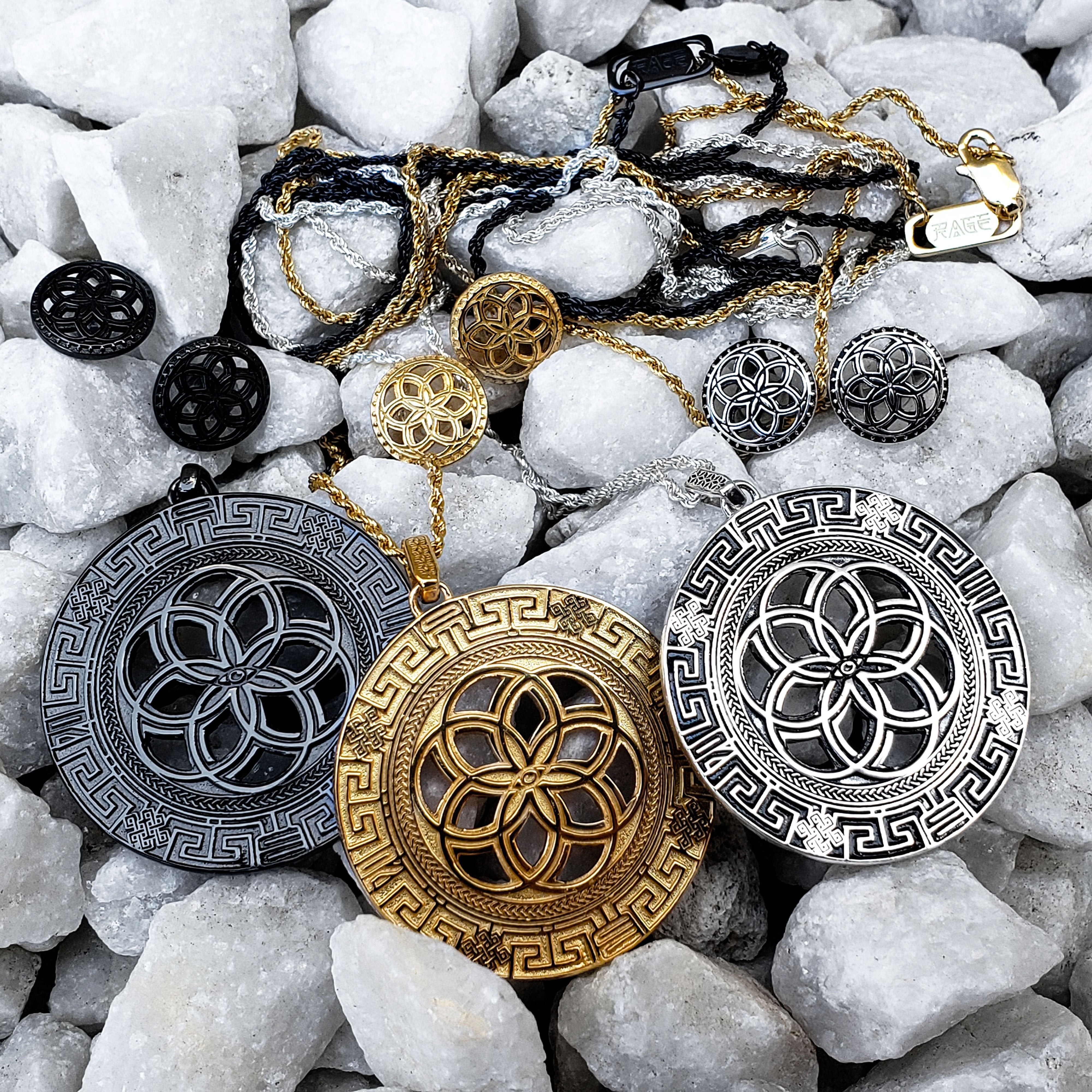 BLACK GOLD PLATED • 925 Silver Geometric Amulet Jewelry 