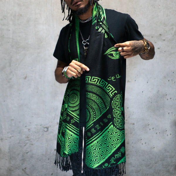 LOVE IS LAW • NUCLEAR GREEN • UV-Reactive Reversible Festival Shawl/Scarf Shawls 